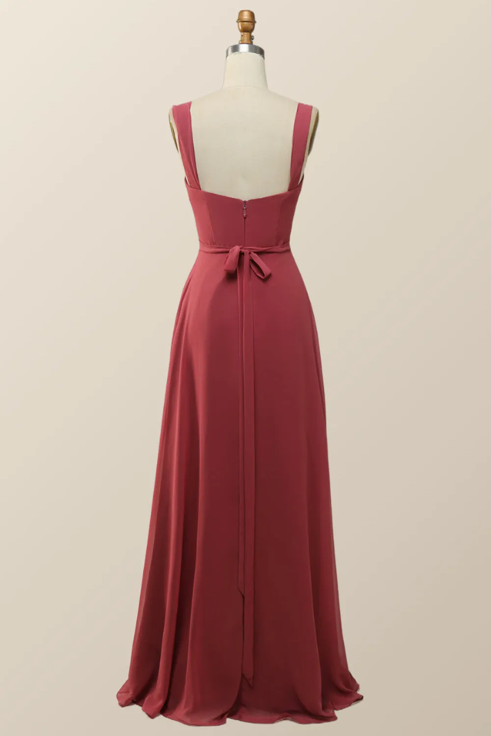 Sweetheart Terracotta Chiffon Long Bridesmaid Dress