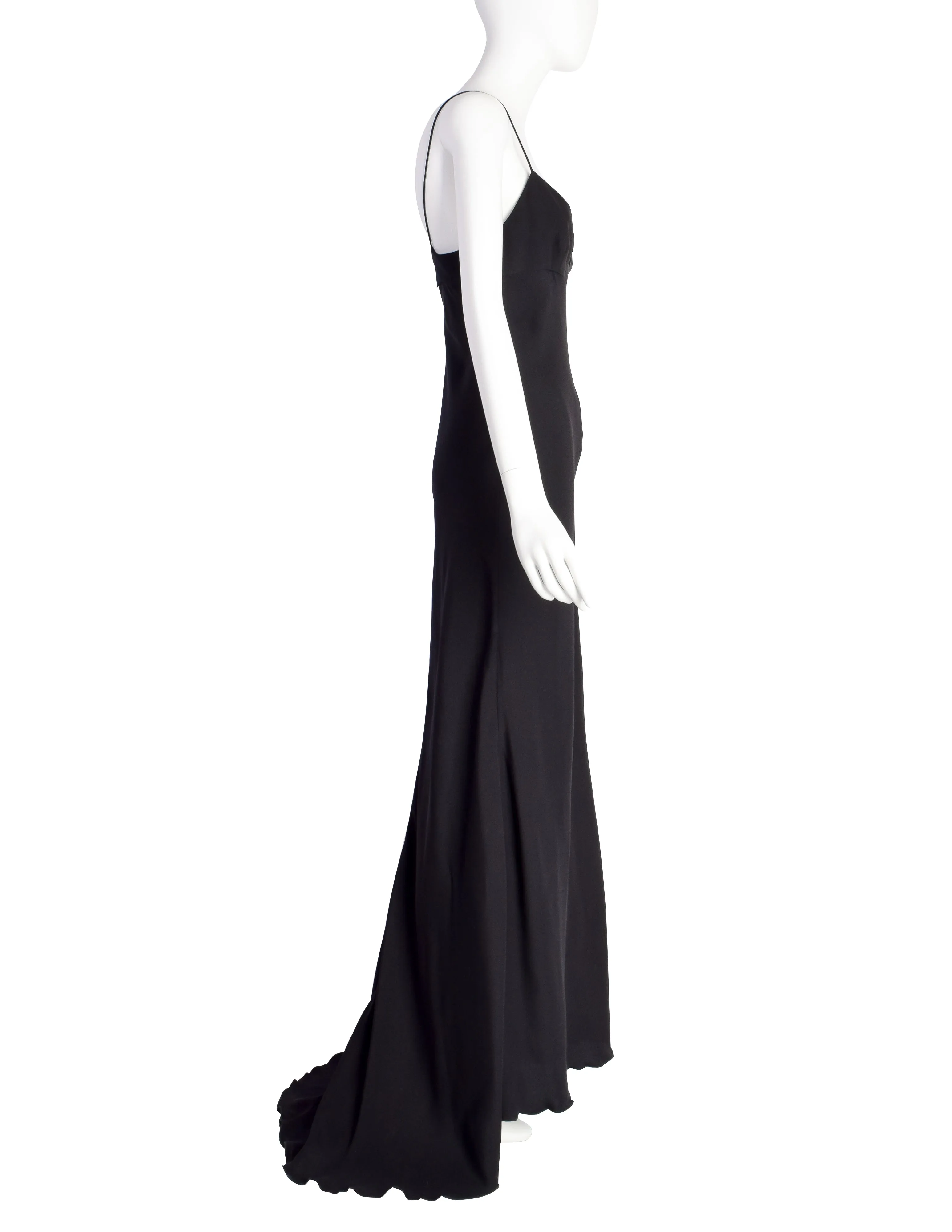 Valentino Vintage AW2000 Black Silk Bias Gown with Train