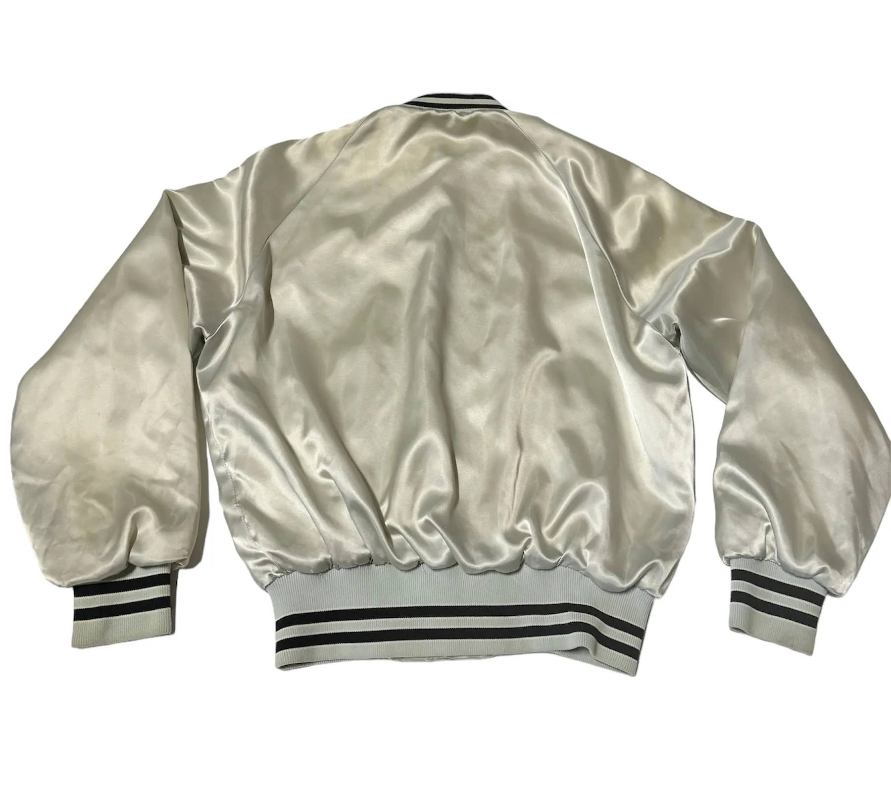 Vintage ‘Loyal Order of Moose’  Silver Satin Bomber Jacket (M)