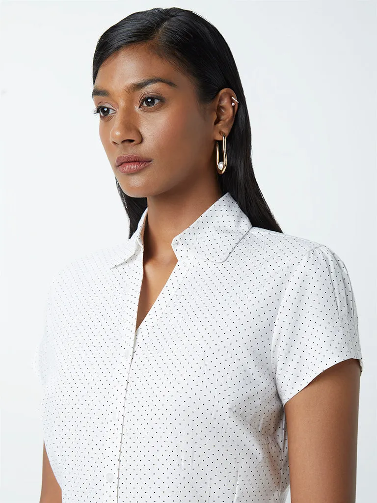 Wardrobe White Polka-Dot Print Cotton Shirt