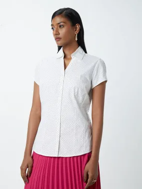 Wardrobe White Polka-Dot Print Cotton Shirt