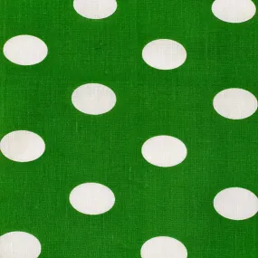 White | Green Big Polka Dot Printed Poly Cotton Fabric