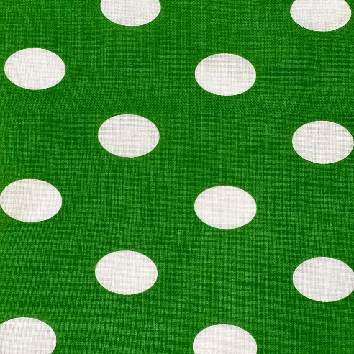 White | Green Big Polka Dot Printed Poly Cotton Fabric