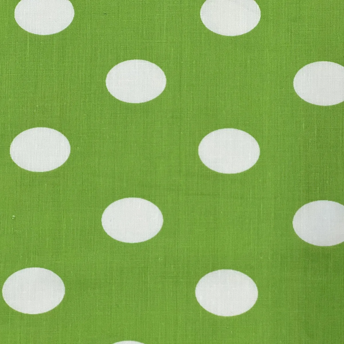 White | Lime Green Big Polka Dot Printed Poly Cotton Fabric