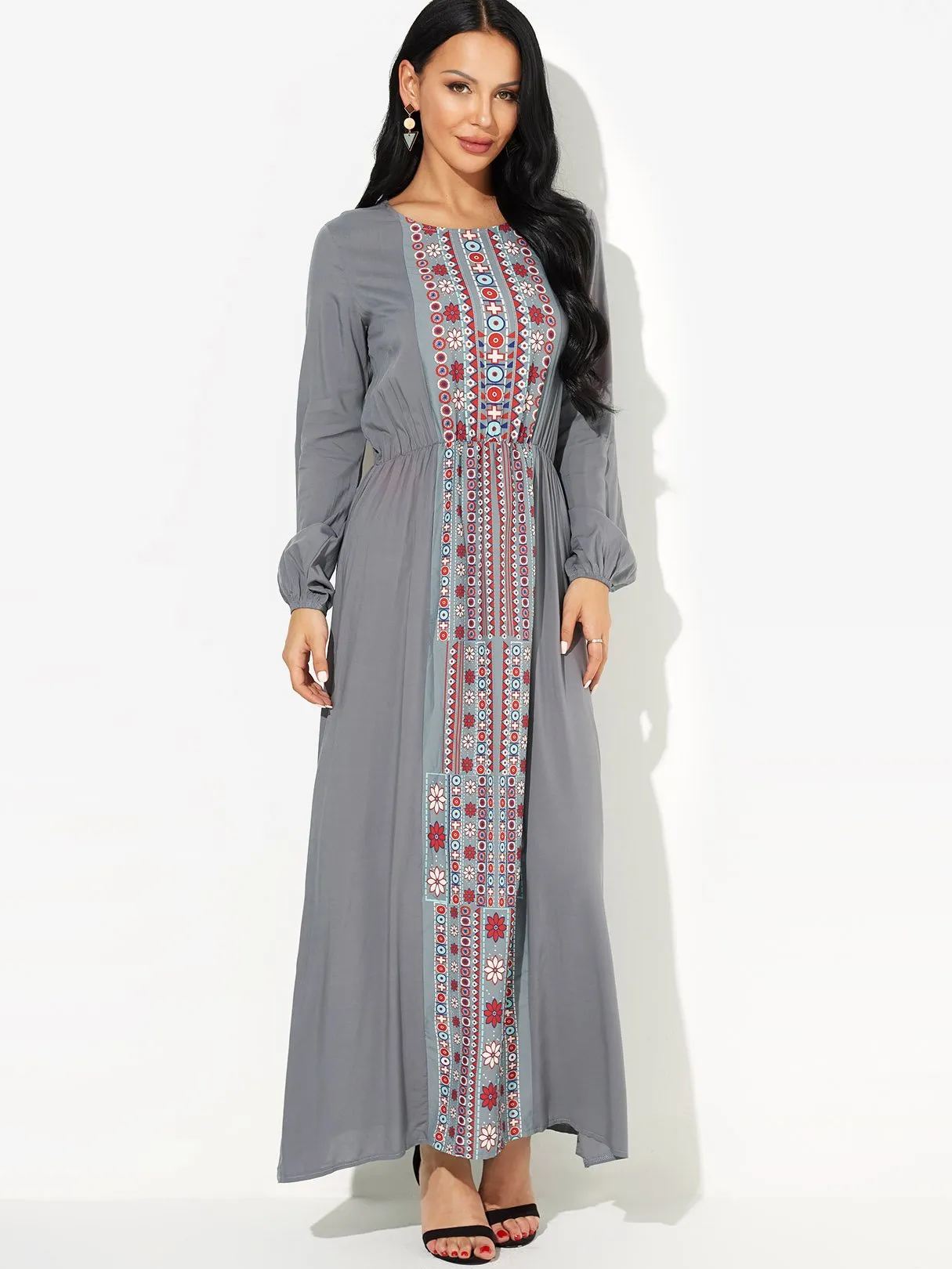 Wholesale Long Sleeve Floral Print Maxi Dresses