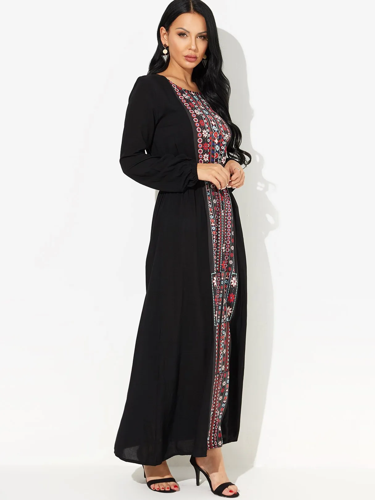 Wholesale Long Sleeve Floral Print Maxi Dresses