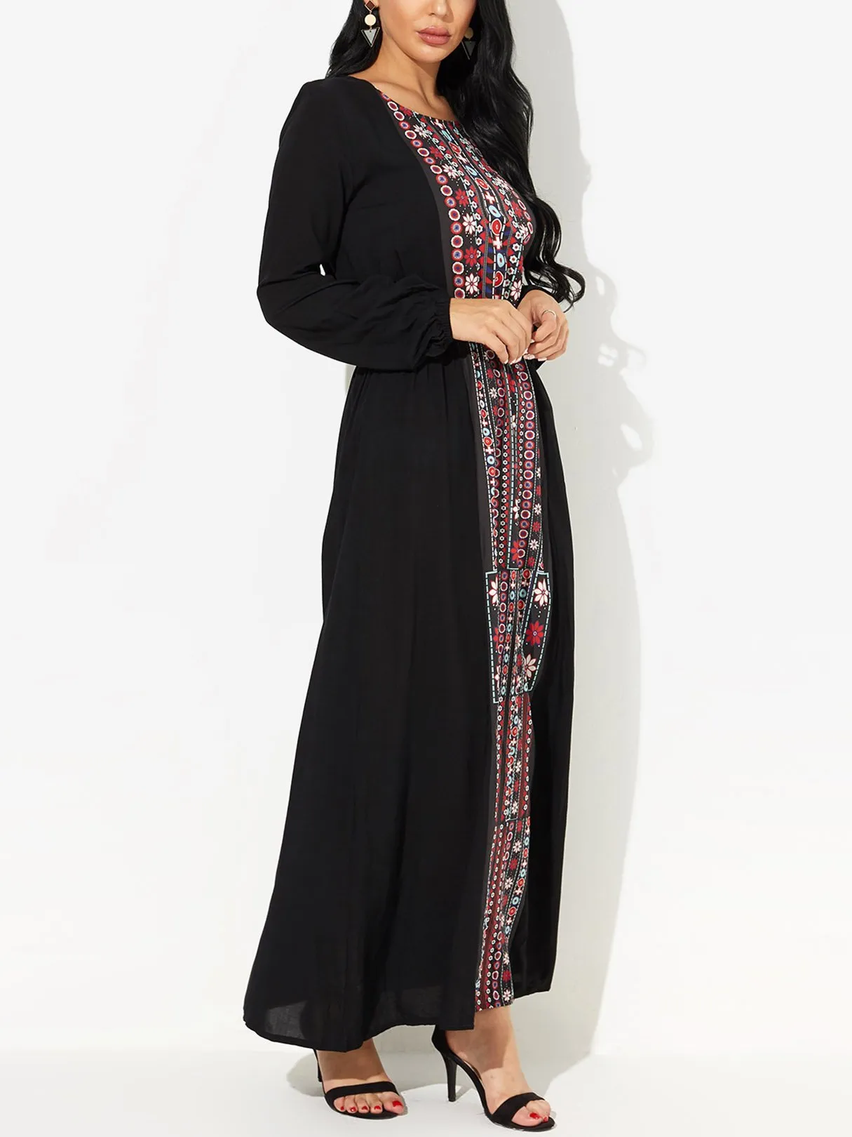 Wholesale Long Sleeve Floral Print Maxi Dresses