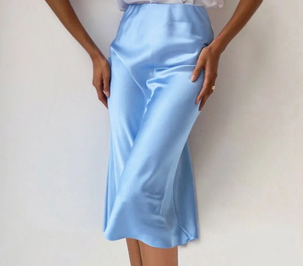 Wjczt Women Elegant Satin Bodycon Skirts Casual High Waist Silk Long Skirts Summer Office Lady Midi Skirt 2021 High Street