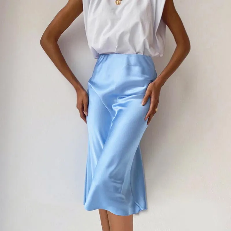 Wjczt Women Elegant Satin Bodycon Skirts Casual High Waist Silk Long Skirts Summer Office Lady Midi Skirt 2021 High Street