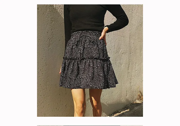 Wjczt Women High Waist Dot Ptint Chiffon Skirt Casual Tie Up Ruffled Pleated Mini Skirts Elegant Summer Beach Skirt 2022