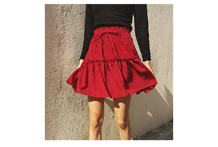 Wjczt Women High Waist Dot Ptint Chiffon Skirt Casual Tie Up Ruffled Pleated Mini Skirts Elegant Summer Beach Skirt 2022