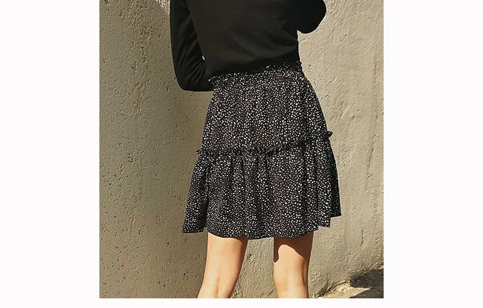 Wjczt Women High Waist Dot Ptint Chiffon Skirt Casual Tie Up Ruffled Pleated Mini Skirts Elegant Summer Beach Skirt 2022