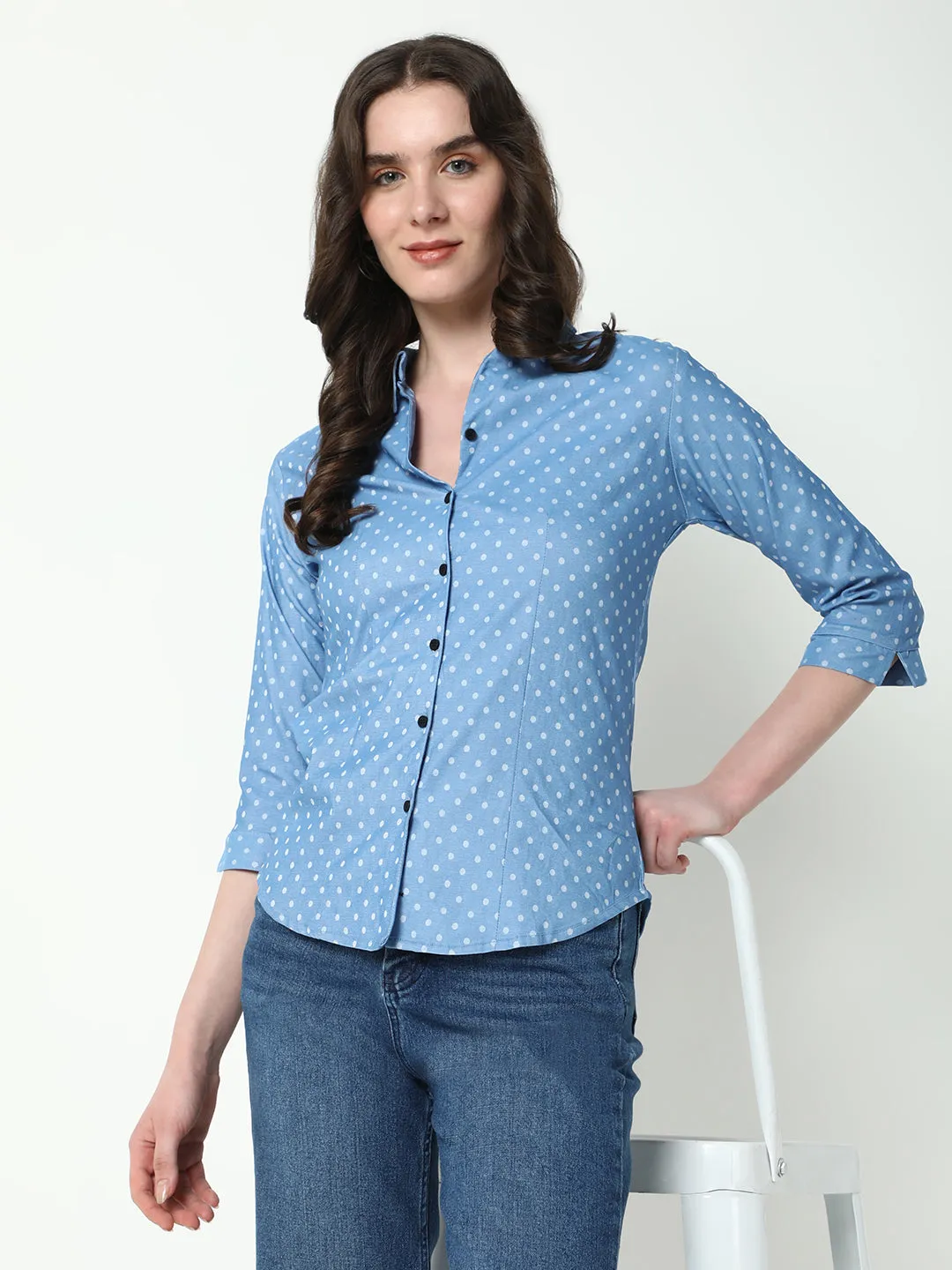 Women Blue Polka Dots Shirt