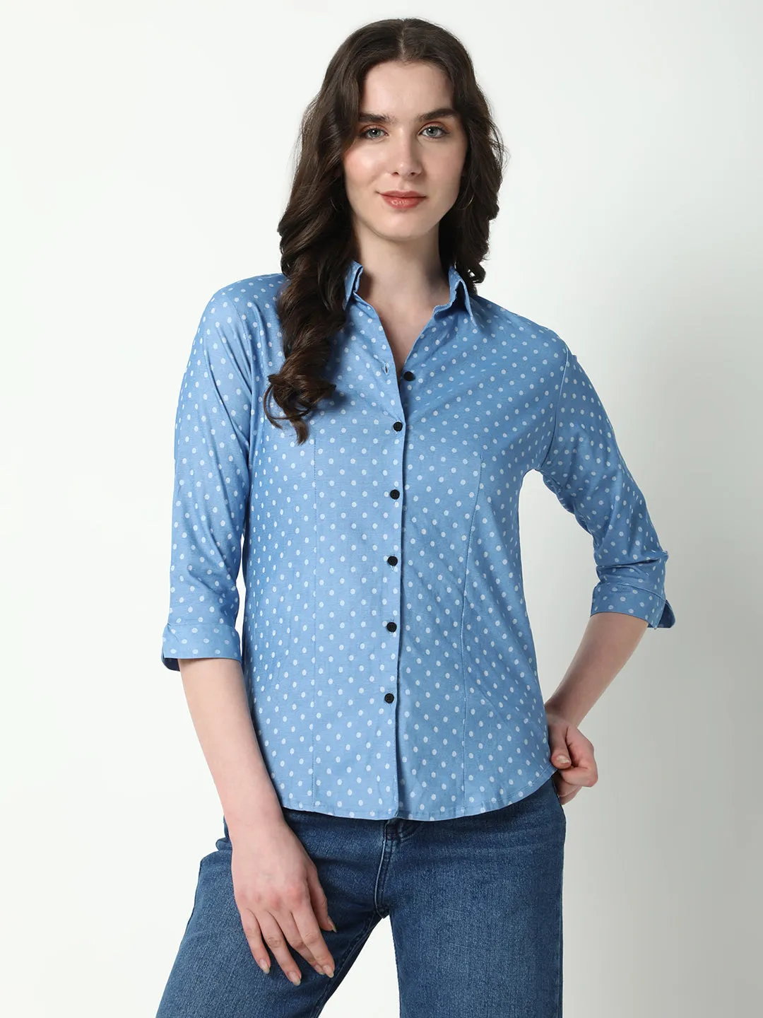 Women Blue Polka Dots Shirt