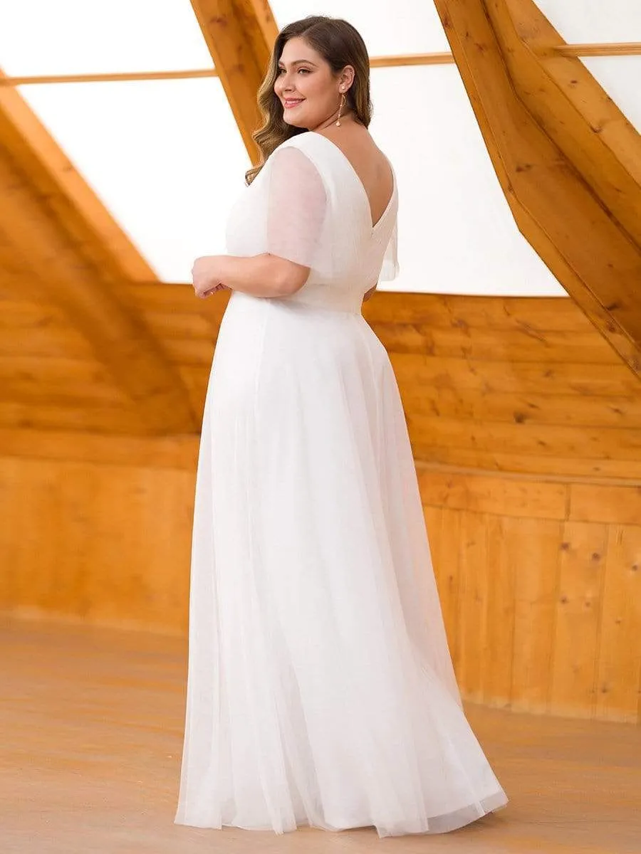 Women's Floor-Length Plus Size Formal Bridesmaid Dress with Short Sleeve