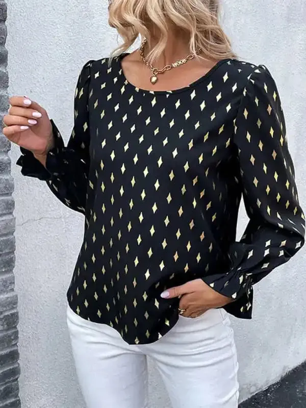 Women’s polka dot black bronzing shirt with long sleeves