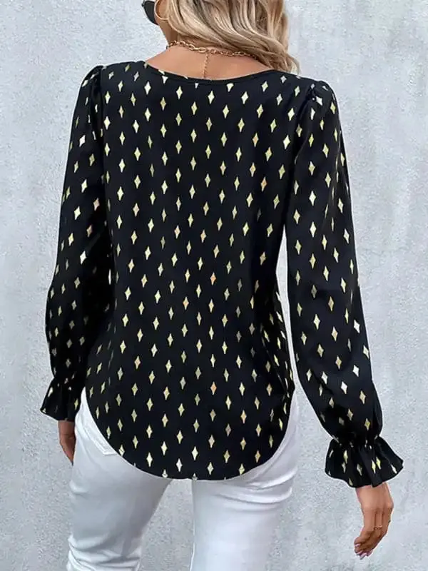 Women’s polka dot black bronzing shirt with long sleeves